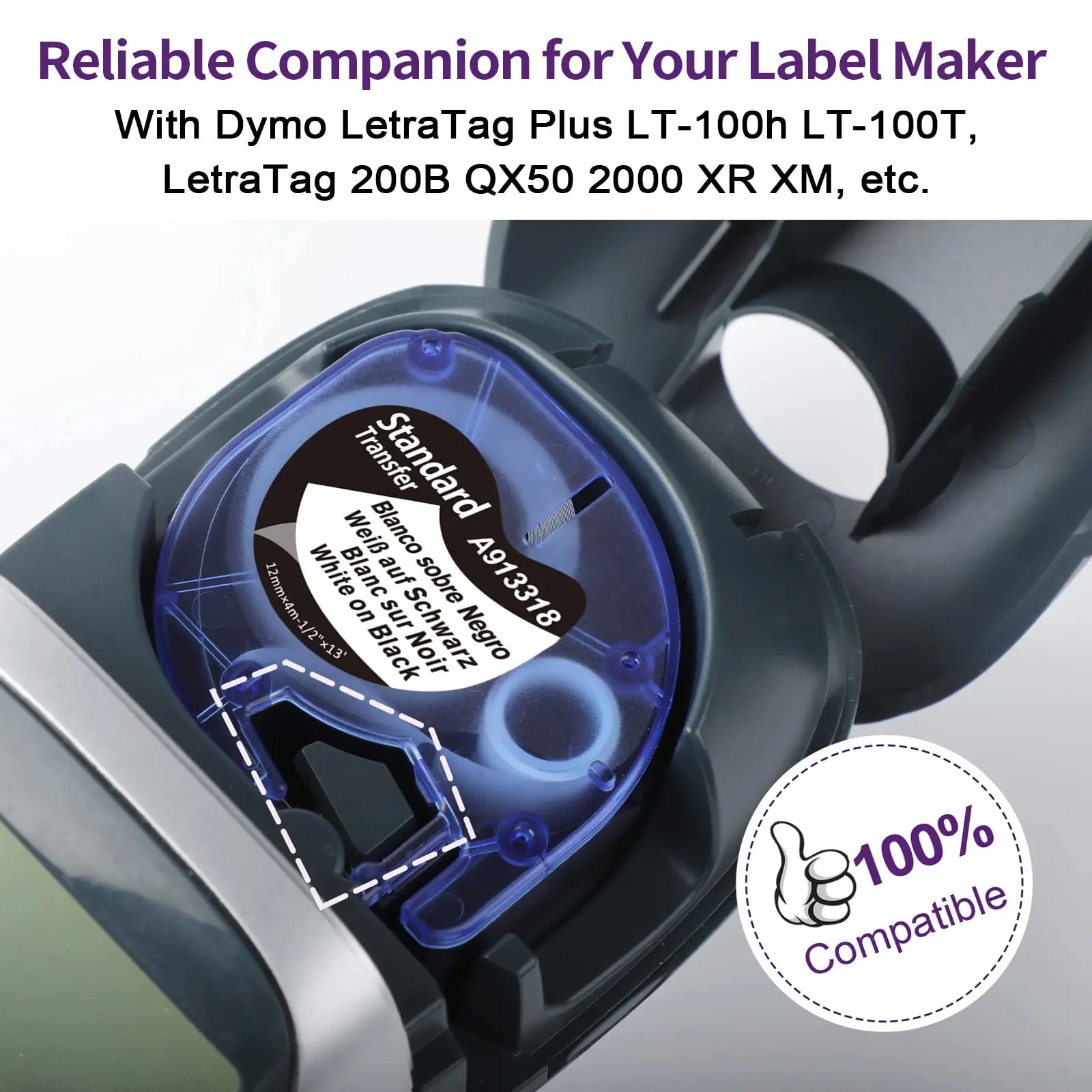 Labeltape voor labelprinter, wit-op-zwart (6-pack)