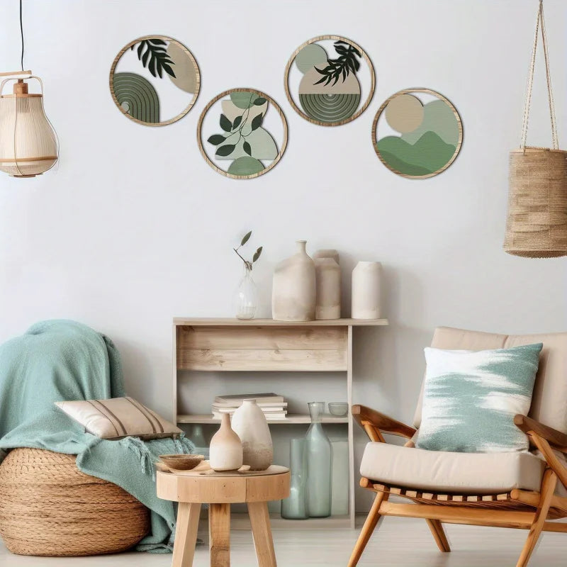 4-delige bohemian houten wanddecoratieset