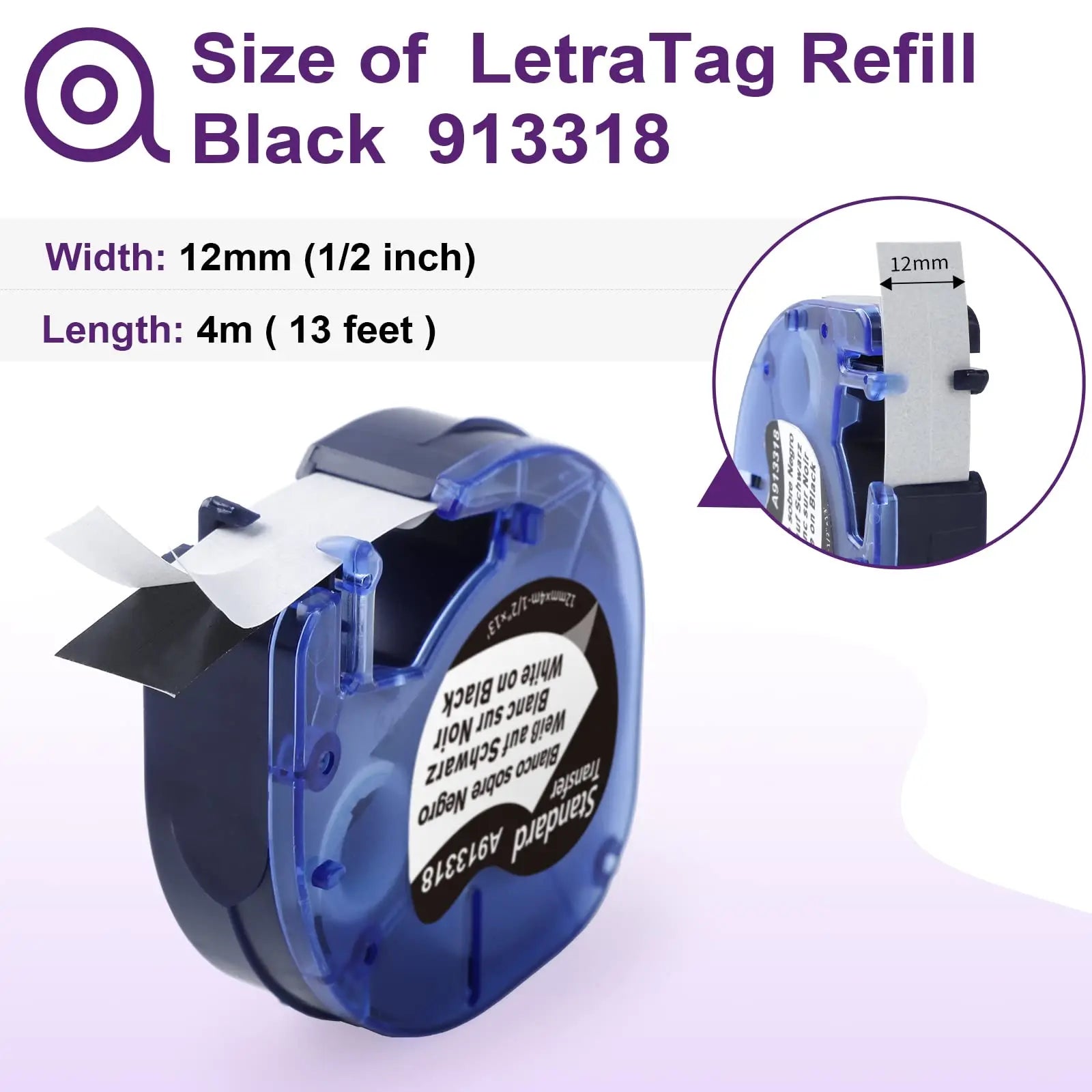 Labeltape voor labelprinter, wit-op-zwart (6-pack)