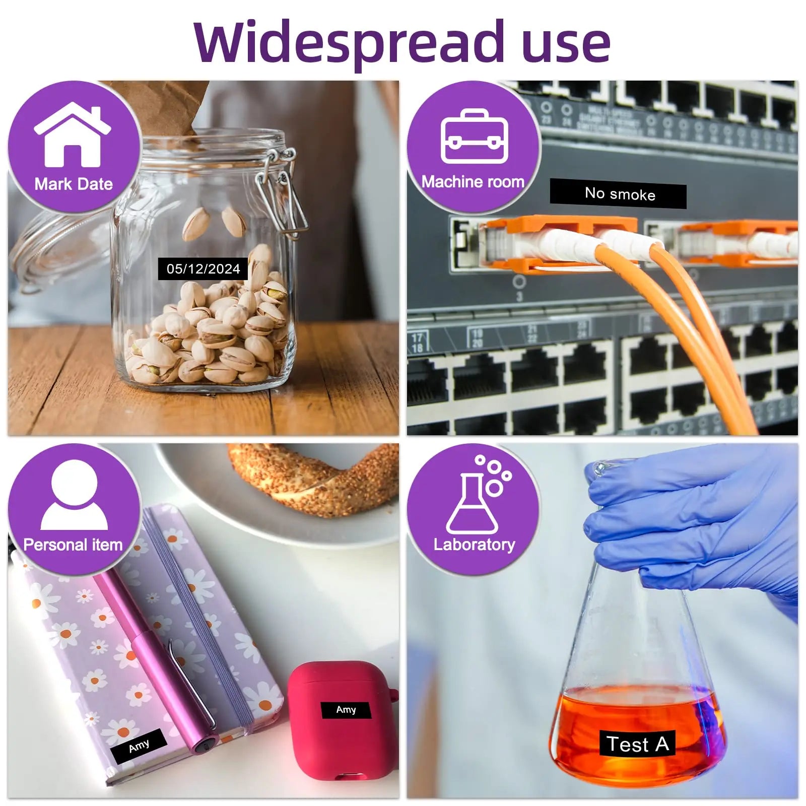 Labeltape voor labelprinter, wit-op-zwart (6-pack)